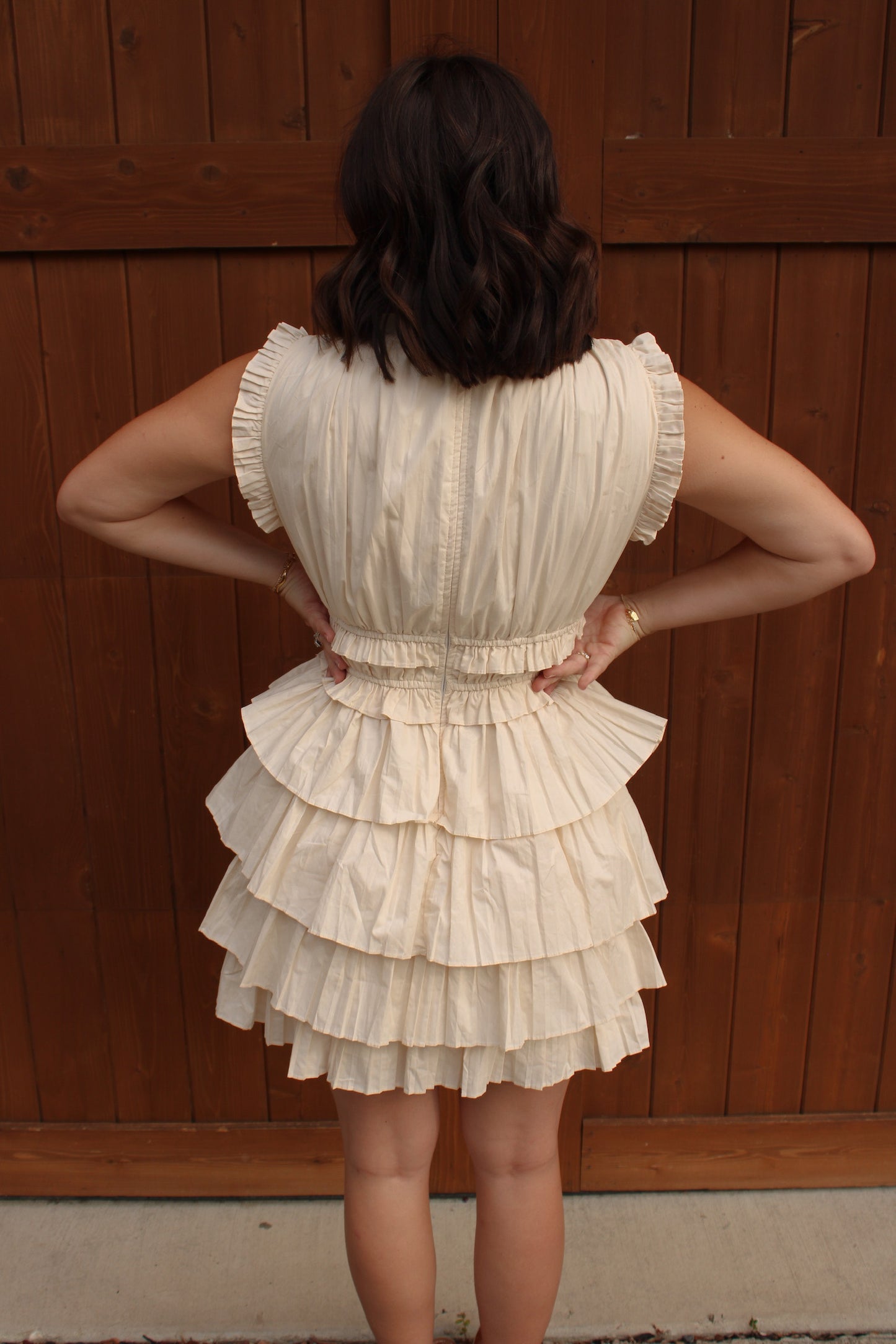 Cream Pleated Dress