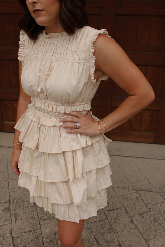 Cream Pleated Dress